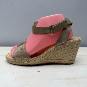 Tory Burch Tan Suede Bima 2 Wedge Ankle Strap Sandals Size 9